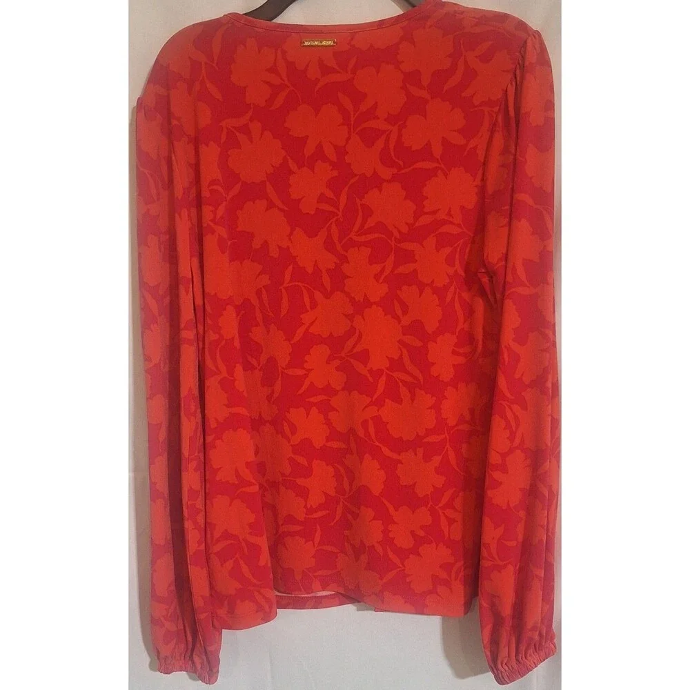 Michael Kors Shadow Fleur Floral Blouse Pink PM Petite Medium NWT V-Neck Top